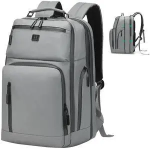 SUIKIHUM Expandable Business Backpack with 17" Laptop Compartment - Waterproof, Airline Approved, 33L-42L Capacity, for Work & Travel, Gray