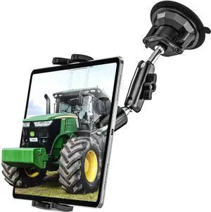 Dosvsi Tractor Tablet Holder, Strong Suction Cup Tablet Mount for Farming Machine, Heavy Duty Tractor Windshield Stand for iPad Pro 13 12.9 11, iPad Air Mini, Galaxy Tab, z Fold, iPhone, 4-13" Device