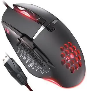C303 USB Wired Mouse, 8-Button Corded Mouse with 6 Adjustable DPI, Ergonomic Design - Rubber Side Grips