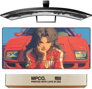 MPCO. Manga Motors Large Gaming Desk Pad - 36" x 17" Duraglyde Fabric Fayes-Ferrari Desk Mats - Non-Slip, Washable, Smooth Glide for Precision Gaming & Work