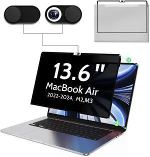 Privacy Screen for MacBook Air 13.6 Inch M2/M3/M4(2022-2025)--A3240/A3113/A2681, Anti Blue Light Glare Filter Removable Computer Protector, Bubble-Free Monitor Shield Black Laptop Film With Camera Cov