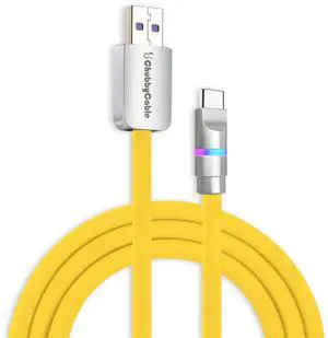 chubbycable Neon Chubby - Fast Charge Cable with Smart Light RGB Color Gradual Light Up 100W Charging Cord LED USB C Cable Compatible with iPhone 17-15 Series, Yellow, USB-A to Type-C, 0.32 FT