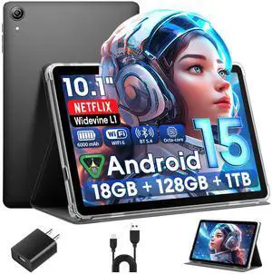 Android 15 Tablet 10 Inch with Case, 18GB RAM 128GB ROM, 1280 x 800 IPS HD Widevine L1, Octa-Core, 1TB Expandable, WiFi 6, BT5.4, Dual Camera 5MP+8MP, 6000mAh, GPS, Dual Speakers Android 15 Tablet 10 Inch with Case, 18GB RAM 128GB ROM, 1280 x 800 IPS HD Widevine L1, Octa-Core, 1TB Expandable, WiFi 6, BT5.4, Dual Camera 5MP+8MP, 6000mAh, GPS, Dual Speakers