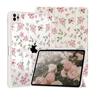 iPad Clear Case for iPad Pro Generation 11Inch 2018/2020/2021/2022 /for iPad Air 4/5/6/7 10.9 Inch with Pencil Holder-[Auto Wake/Sleep], Trifold Stand Soft TPU Protective Cover, Cherry Bows