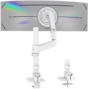 GUZHIKU Monitor Arm for 17 to 60 inch, Hold 44 lbs, Fully Adjustable Heavy Duty Desk Mount, Monitor Stand Fit 57 55 49", Ultrawide Monitors Bracket Clamp/Grommet Base VESA 75x75/100x100 (White)