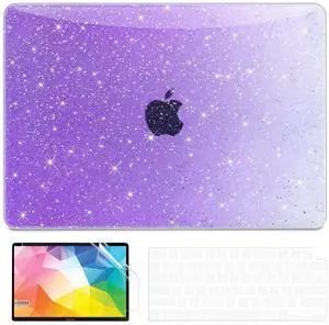 QJUZO Compatible with MacBook Air 13 inch Case 2025 2024 2023 2022 M4 M3 M2 (Model A3240 A3113 A2681) Sturdy Glitter Laptop Hard Shell for MacBook Air 13.6" + Keyboard&Screen Cover, Gradient Purple