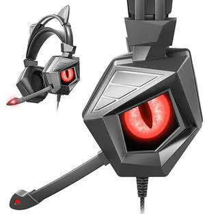 iilike Gaming Headset for PS4/5 Xbox One PSP Laptop, with Noise Cancelling Mic,Stereo Surround,Quick Volume Adjustment,Soft Memory Earmuffs,LED Light(Red Led+Black)