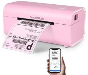 Soonmark Bluetooth Thermal Label Printer, Wireless 4x6 Shipping Label Printer for Small Business Shipping Packages, Compatible with iPhone, Android, Mac, Windows, Etsy, Ebay, Shopify, USPS (Pink)
