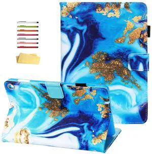 UUcovers Case for Amazon Kindle Fire HD 8 & Fire HD 8 Plus Tablet 8" (12th/10th Generation, 2022/2020) PU Leather Stand Magnetic Cover with Pencil Holder/Pocket [Auto Sleep/Wake], Blue Gold Marble