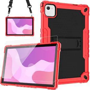 Doemoil for UGRIHACH UG-C10/Lville LVEC10/HiGrace C10/Freeski C10/FYMLCPFY C10A/AEEZO C10 10.1inch Tablet case Built in Kickstand Shoulder Strap with Screen Protector (Red/Black/1 PC)