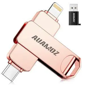 AUAMOZ 256GB Flash Drive Intended for iPhone, Memory Stick Storage Files Photos Videos Backup, Compatible with iPhone iPad Android PC, Plug and Play, No Application Required (Rose Gold)