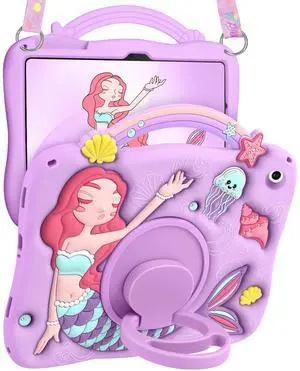 Boaretiu for Galaxy Tab A9 Plus Case - Cute Cartoon Mermaids Soft 3D Silicone for Samsung A9 Plus Tablet Case with Strap & Rotating Stand Girls Teens Tab A9+ 11 Inch Tablet Cover