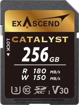 Exascend 64 GB / 128 GB / 256 GB Catalyst SD UHS-I Card, C10, U3, V30, up to 180MB/s, Compatible with Canon, Nikon, Panasonic and Other Cameras (256GB)