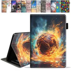 FVAENDHIO Case for All-New Amazon Kindle Fire HD 10 & 10 Plus Tablet 10.1" (13th/11th Generation, 2023/2021 Release) - Premium PU Leather Cover with Auto Sleep Wake, Burning Basketball