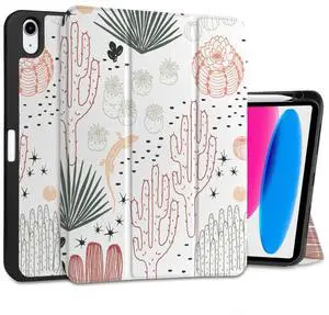 MEEgoodo Case for iPad A16 11th Generation 11 inch 2025/iPad 10th Generation 10.9 inch 2022, Tablet Cover with Trifold Stand + Pencil Holder + Auto Wake/Sleep + Soft TPU Back Cover, Cacti