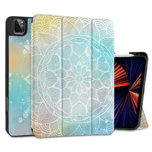 TWOLSKOO Case for iPad Pro 11-inch 4th Generation 2022, [Built-in Pencil Holder] Trifold Stand & Auto Wake/Sleep, Shockproof Cover Soft Back Shell, Also Fit iPad Pro 11" 3rd/2nd/1st Gen, Mandala