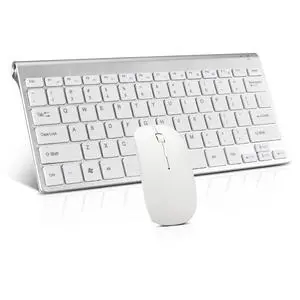 Wireless Keyboard and Mouse Combo, Compact Quiet Wireless Keyboard and Mouse Set 2.4G Ultra-Thin Sleek Design for Windows, Computer, Desktop, PC, Notebook, Laptop (GHKM03 Silver White)