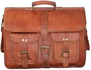 16" leather messenger bag laptop case office briefcase gift for men computer distressed shoulder bag