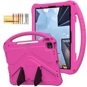 Dteck for iPad Air 11 Inch M2 2024/iPad Pro 11 inch 2024 M4 Kids Case with Pencil Holder, Kiddie Lightweight Shockproof Full-Body Handle Stand EVA Tablet Protective Girl Boy Kids Friendly Case,Rose