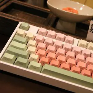 TIMSEKER 130-Key PBT Keycap Set, Gradient Red and Green Watermelon Inspired Design, Cherry Profile Side Print Shine Through Custom Keycaps for ANSI Layout Mechanical Keyboards