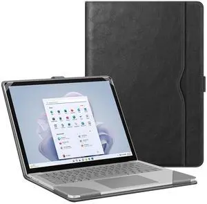 Fintie Sleeve Case for 13.8 Inch Microsoft Surface Laptop 7 (Model: 2036), 13.5 Inch Surface Laptop 6/5/4/3/2 (Model: 1951/1868/1958/1950/1867/1769) - Folio Book Cover with Large Pocket, Black