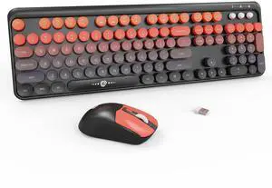 FD Wireless Keyboard and Mouse Combo | Cute Colorful Keyboard and Mouse with 2.4GHz Cordless Retro Typewriter Keyboard | Auto-Sleep | USB Receiver for Windows PC/Laptop - Black Orange Gradient
