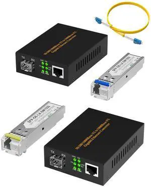 VANDESAIL A Pair of Gigabit Ethernet Bidi Media Converter Single Mode Fiber LC to LC Fiber to Ethernet Converter with 2 Pcs SFP SMF 10/100/1000Base-Tx to 1000Base-SX RJ45 to SFP Slot up to 20KM
