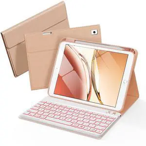 Senyoson Keyboard Case for iPad 9th 8th 7th Generation Case 10.2" - 7 Colors Backlit Detachable Folio Keyboard Cover with Pencil Holder for iPad Pro 10.5" / iPad Air 3rd Gen (Pink)