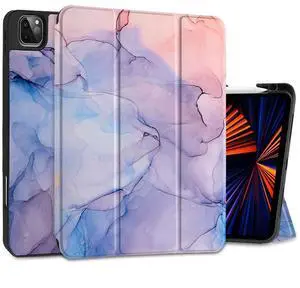 Yebiseven for M2 iPad Pro 11 inch Case 4th/3rd/2nd/1st Gen 2022 2021 2020 2018, Shockproof Tablet Case with Auto Wake/Sleep & Soft TPU Back Cover & Pencil Holder, Abstract Marble