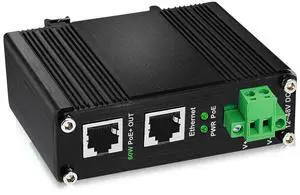 Industrial 60W PoE Injector, Hardened Gigabit PoE+ Injector IEEE802.3at 60W 48V PoE Adapter Power Over Ethernet with 12-48V DC Input DIN Rail Mount