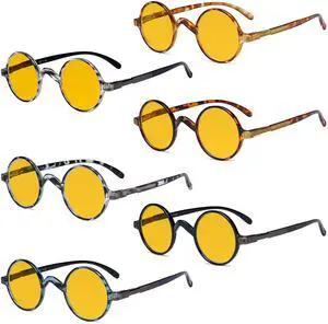 Eyekepper 6 Pack Blue Light Filter Glasses Vintage Round Computer Reading Glasses Amber Tinted +2.00
