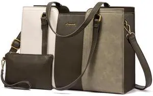 LOVEVOOK 15.6 Inch Laptop Bag for Women - Waterproof Work Bag for Women & Vintage Laptop Tote Bag with Wristlet, Olive Green