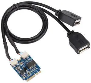 M.2 NGFF to USB Riser Card, Key A-E to Double Port USB2.0 Interface Expansion Card, Cable Adapter, Easy to Install.