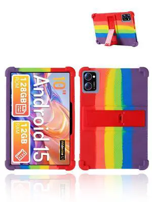 for Winsing T30W Android 15 Tablet,10 inch Tablets Case,Soft Silicone Adjustable Stand Cover Lightweight Kids Friendly,Rainbow.