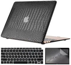 iNOTOGG Compatible with MacBook Air 15 Inch Case 2025 2024 2023 Release M4 A3241 M3 A3114 M2 A2941 with Touch ID, Classic PU Leather Hard Plastic Case with Keyboard Cover & Screen Protector, Black