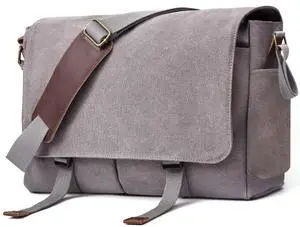 Messenger Bag for men Laptop Bag UnisexRetro Canvas Bag14-15.6 inches Casual single shoulder bag For Work College Travel (grey)
