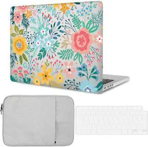 Hard Case Compatible with MacBook Pro 15 Inch 2019 2018 2017 2016 Release A1707 A1990, Plastic Hardshell Cover & Laptop Sleeve Bag & Keyboard Skin for Mac Pro 15 Touch Bar, Colourful Flowers