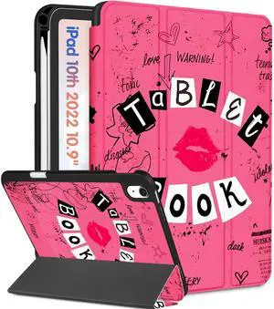 Wazzasoft for iPad A16 Case 2025 - for iPad 10th Generation Case Cute Women Girls Girly Aesthetic Book Unique Design Pencil Holder Auto Sleep/Wake Tablet Cover for Apple 11/10 10.9 Inch
