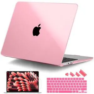 DONGKE Compatible with MacBook Air 13.6 inch Case M4 M3 M2 2025 2024 2023 2022 A3240 A3113 A2681, Plastic Hard Shell & Keyboard Cover for MacBook Air M4 13 inch Case, Crystal Pink