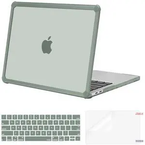 MOSISO Compatible with MacBook Pro 13 inch Case M2 2025-2016 A2338 M1 A2251 A2289 A2159 A1989 A1708 A1706, Anti-Cracking Heavy Duty Plastic TPU Bumper Hard Case&Keyboard Skin&Screen Film,Emerald Green