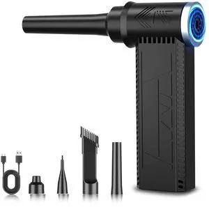 Meudeen Cordless Electric Air Duster: 120,000 RPM High-Speed 4-Speed Adjustable Blower, Rechargeable Battery-Powered Dust Cleaner for PC Keyboards, Electronics, Cars & Outdoor Use (deep Black)