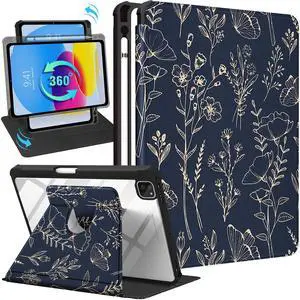 Uppuppy for iPad Air 11 inch Case, Air 5th/4th Generation 10.9, Pro 11'' Case Women Girls for Apple Pencil Holder Cute Flower Floral Rotating Folio Cover for Apple iPad Air 4/5 (2020/2022)/Pro 11"