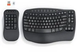 MEETION Ergonomic Keyboard Wireless with Separate Numeric Keypad, Wave Flexible 2-in-1 Setup for Multi-Device, 2.4G/Bluetooth Split Design with Wrist Rest for Accountants/Data Entry/Left-Handed
