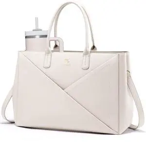 LOVEVOOK Laptop Tote Bag for Women with Large Cup Holder, 15.6 Inch PU Leather Work Bag Teacher Tote Bag, Waterproof Computer Bags Business Office Briefcase Handbag