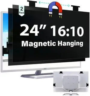 [2 Pack] Magnetic Hanging 24 Inch Computer Privacy Screen for 16:10 Aspect Ratio Widescreen Monitor, Eye Protection Anti Glare Blue Light Computer Monitor Privacy Filter, Removable 24in Protector Film
