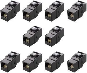 Cable Matters [UL Listed] 10-Pack 10Gbps Cat6 Keystone Coupler, RJ45 Keystone Jack Coupler/Ethernet Female to Female Modular Jack in Black for Patch Panel, Wall Plate