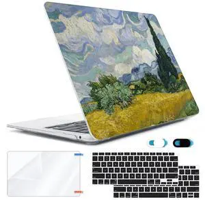 HOHAIYOO Compatible with MacBook Air 13 inch Case 2022 2021 2020-2018 Release M1 A2337 A2179 A1932 with Touch ID, Hard Print Case + Keyboard Skin + Webcam Cover + Screen Protector, Landscape