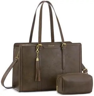 LOVEVOOK Laptop Bag for Women Vintage Leather Work Tote 15.6 inch Large Capacity Computer bag with Clutch Purse for Office, Travel, Casual