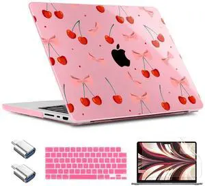 TWOLSKOO Case for MacBook Pro 14 inch M4 M3 M2 M1 (2025-2021) A3112 A3185 A3401 A2918 A2992 A2779 A2442, Plastic Hard Shell & Keyboard Cover & Type C Adapter & Screen Protector, Cute Cherry