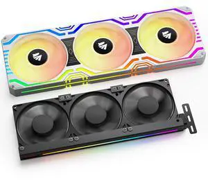 Asiahorse Matrix-Black 360mm RGB Case Fan, GPU Support Bracket with RGB, 5V 3pin, Motherboard Aura SYNC, Integrated PWM Control, All White Gaming PC Build Kit for Computer Case